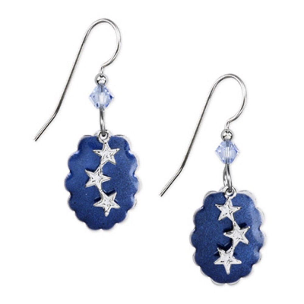 Silver Forest Blue And Silver Star Dangle Earrings New - Picture 6 of 6